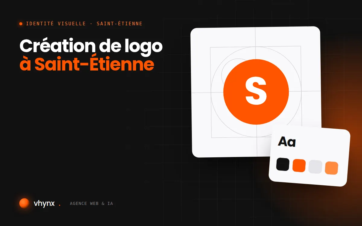 Création de logo à Saint-Étienne : illustration Vhynx de la construction d'un logo, avec typographie et palette de couleurs