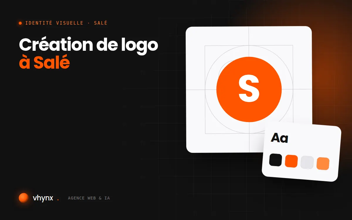 Création de logo à Salé : illustration Vhynx de la construction d'un logo, avec typographie et palette de couleurs