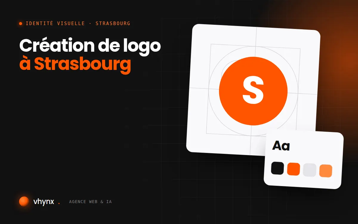 Création de logo à Strasbourg : illustration Vhynx de la construction d'un logo, avec typographie et palette de couleurs