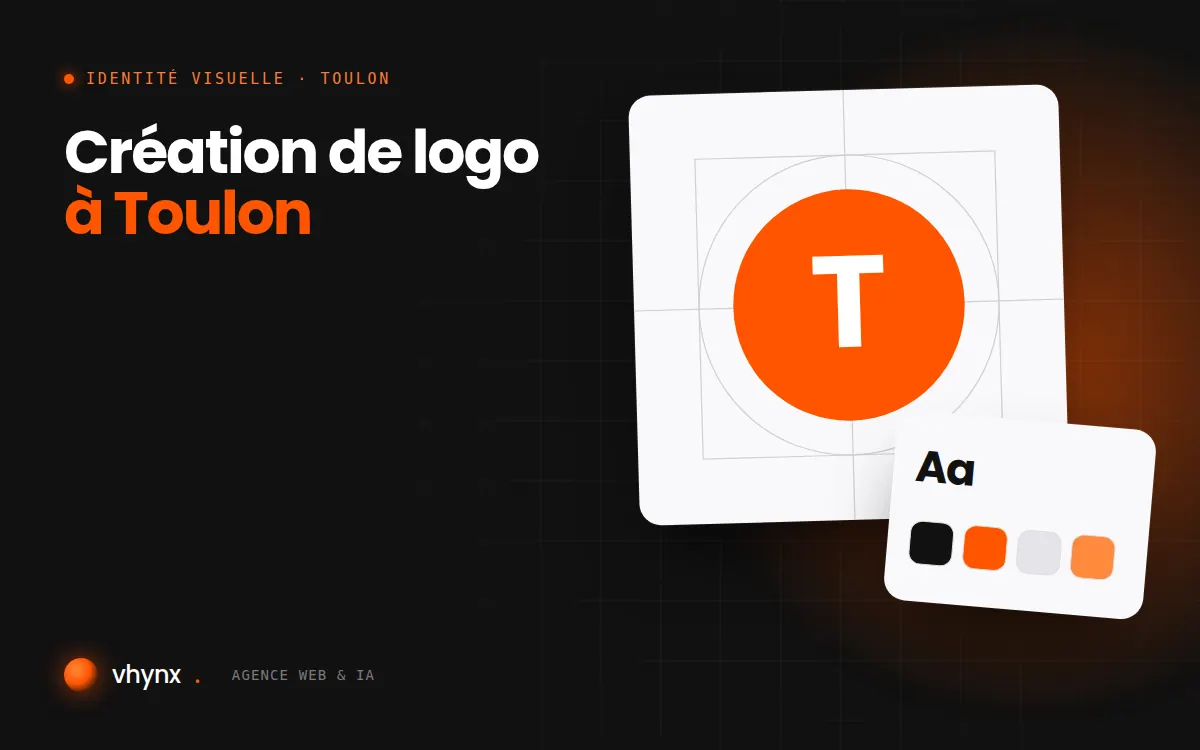 Création de logo à Toulon : illustration Vhynx de la construction d'un logo, avec typographie et palette de couleurs