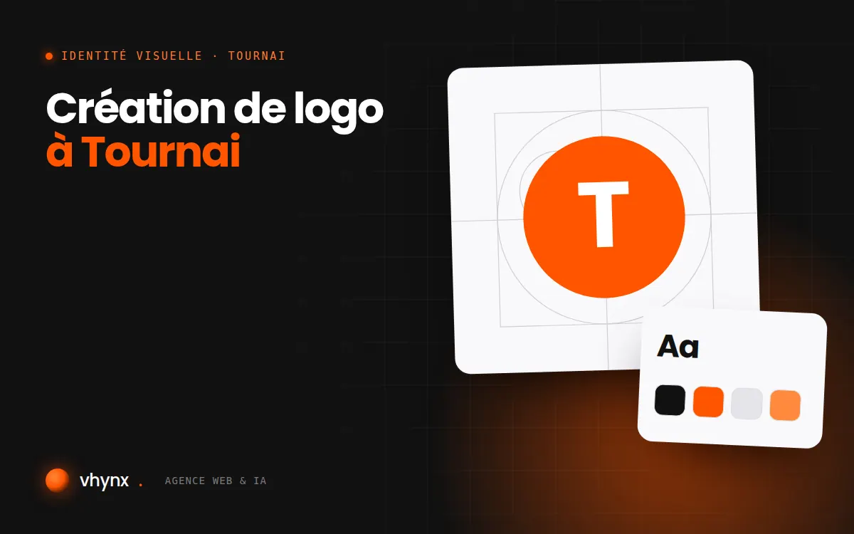 Création de logo à Tournai : illustration Vhynx de la construction d'un logo, avec typographie et palette de couleurs