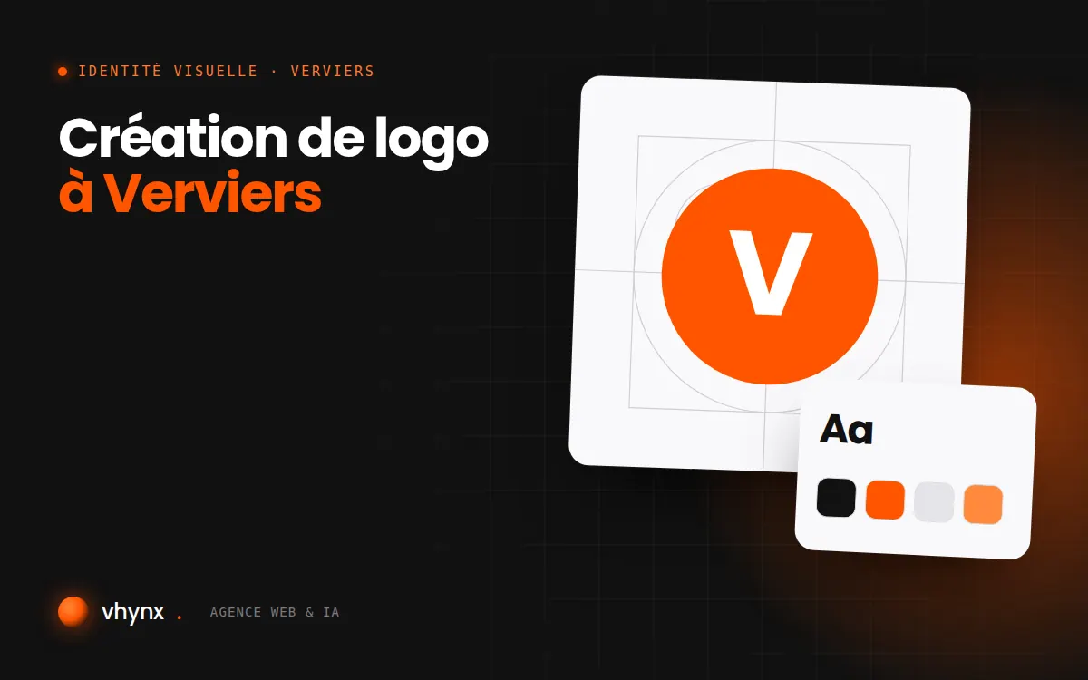 Création de logo à Verviers : illustration Vhynx de la construction d'un logo, avec typographie et palette de couleurs