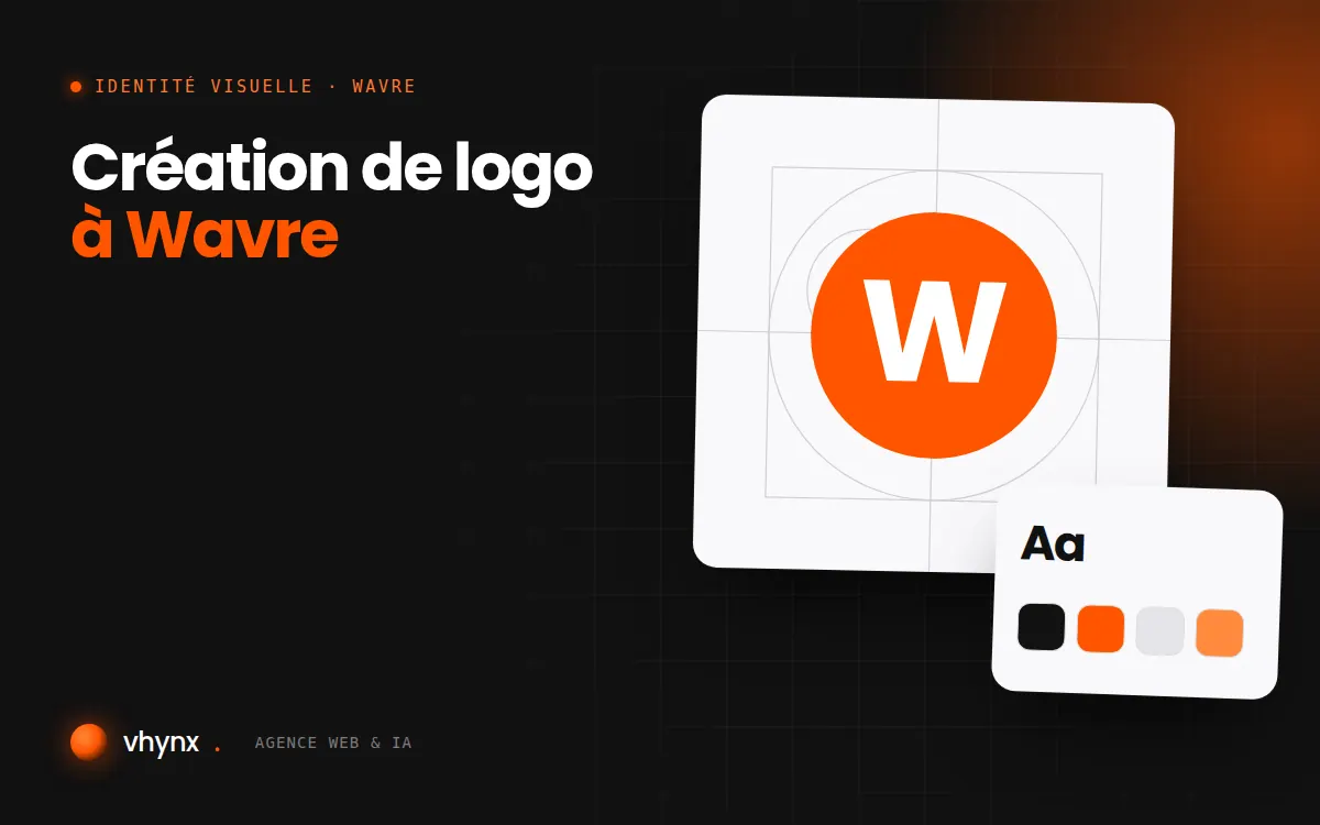 Création de logo à Wavre : illustration Vhynx de la construction d'un logo, avec typographie et palette de couleurs