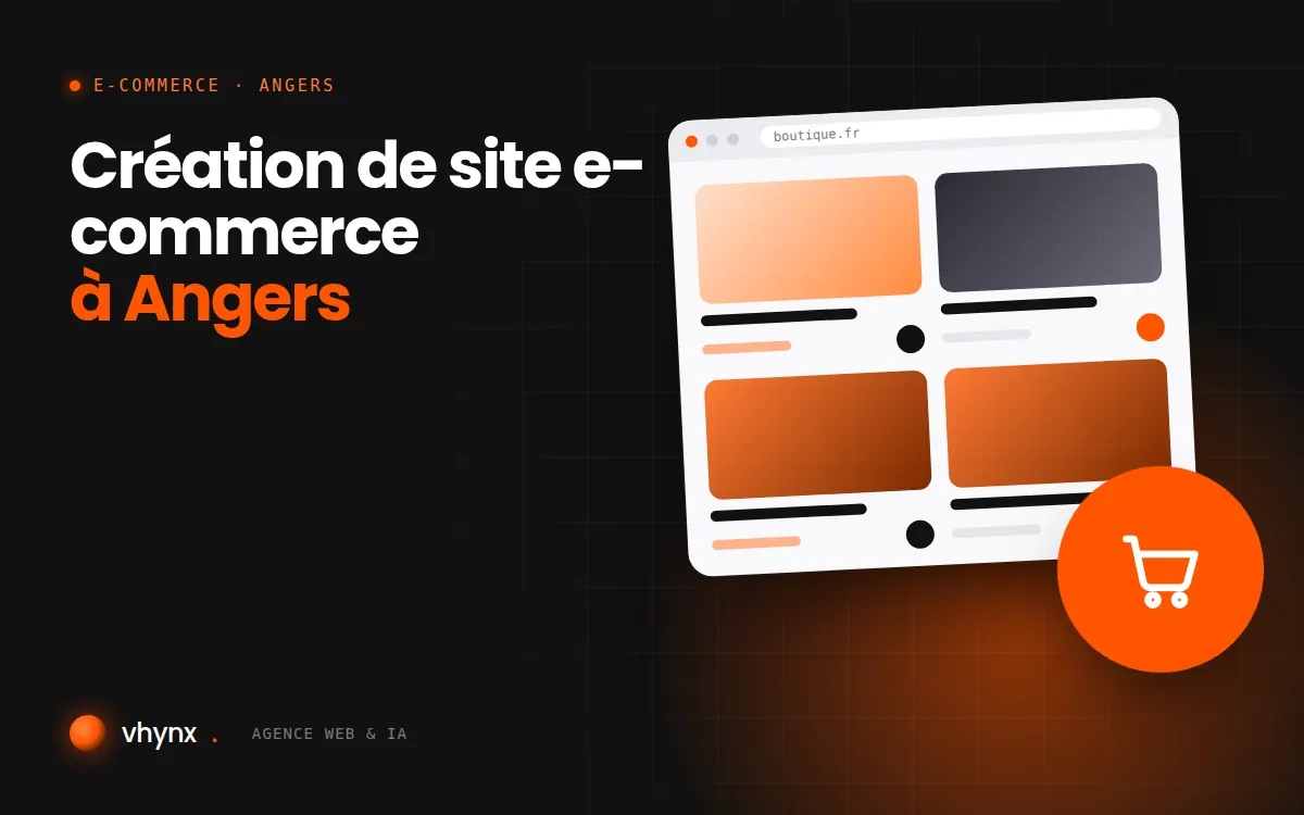 Création de site e-commerce à Angers : illustration Vhynx d'une boutique en ligne avec fiches produits et panier