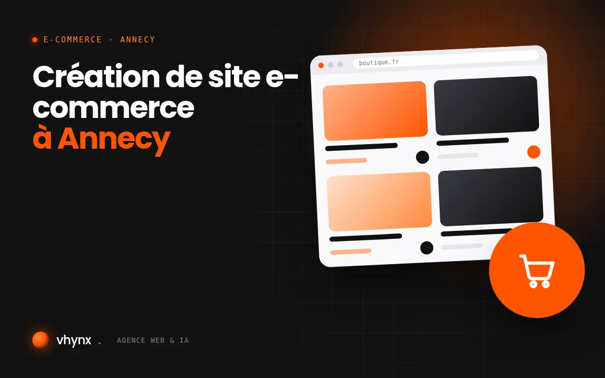 Création de site e-commerce à Annecy : illustration Vhynx d'une boutique en ligne avec fiches produits et panier