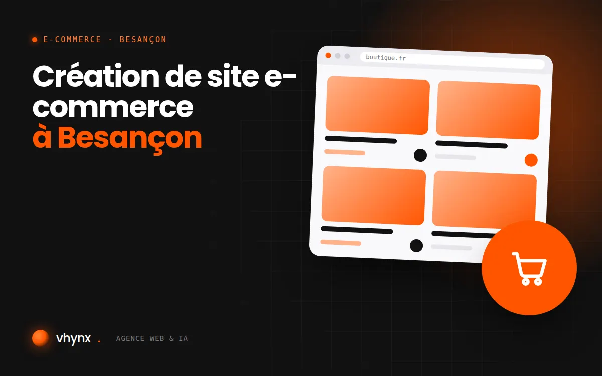 Création de site e-commerce à Besançon : illustration Vhynx d'une boutique en ligne avec fiches produits et panier