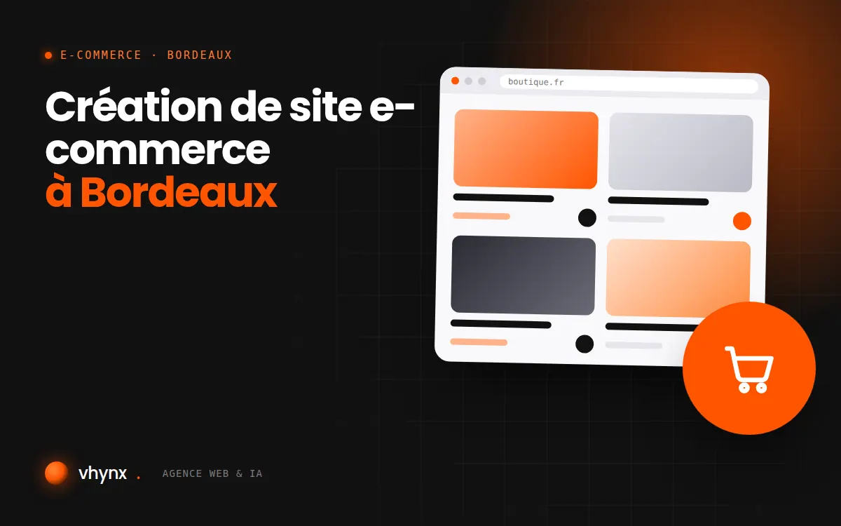 Création de site e-commerce à Bordeaux : illustration Vhynx d'une boutique en ligne avec fiches produits et panier