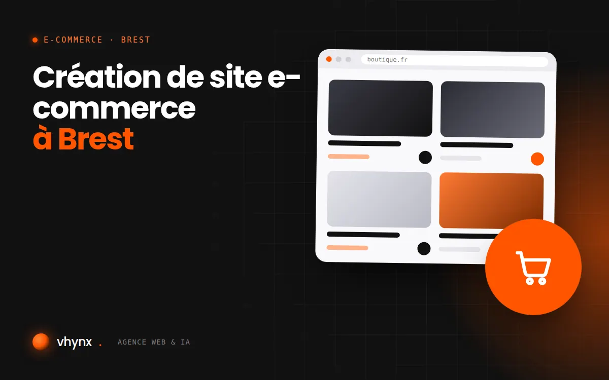Création de site e-commerce à Brest : illustration Vhynx d'une boutique en ligne avec fiches produits et panier