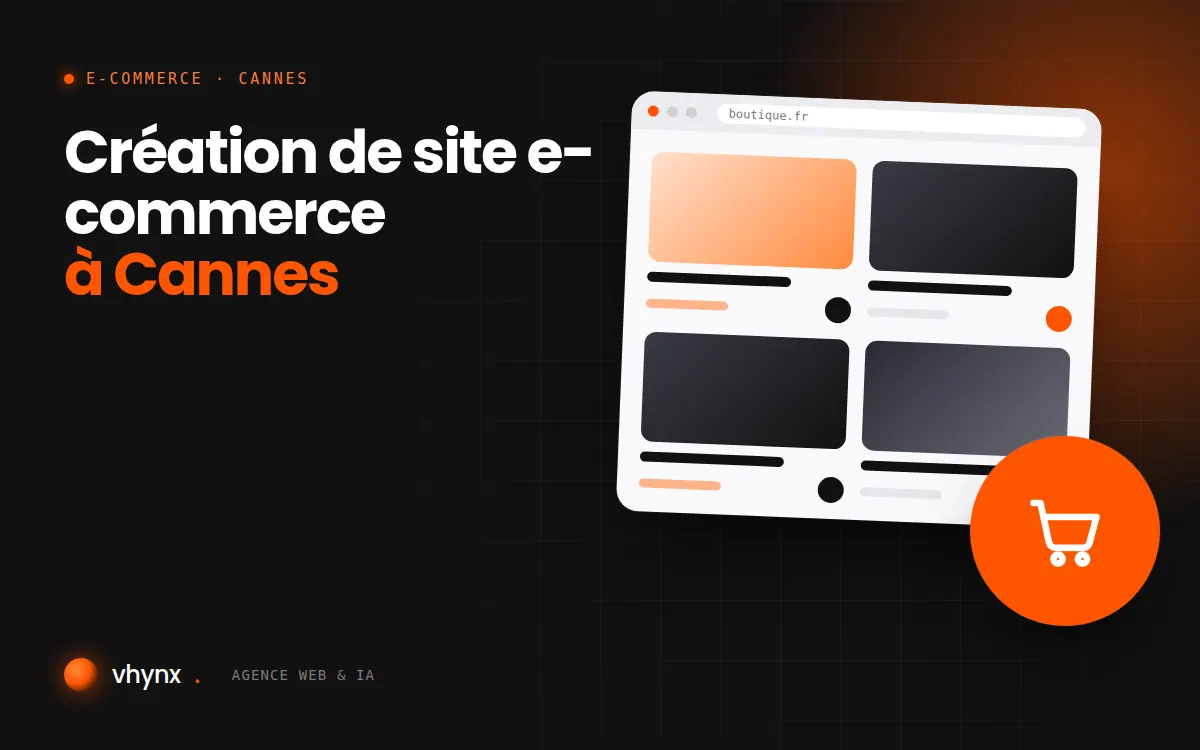 Création de site e-commerce à Cannes : illustration Vhynx d'une boutique en ligne avec fiches produits et panier