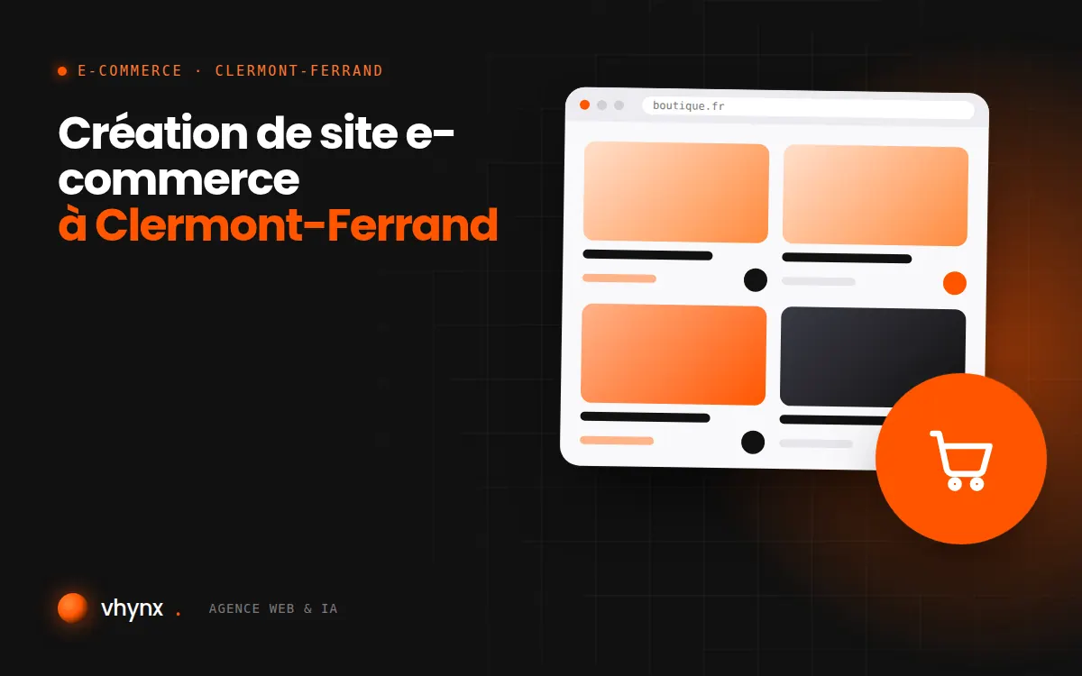 Création de site e-commerce à Clermont-Ferrand : illustration Vhynx d'une boutique en ligne avec fiches produits et panier
