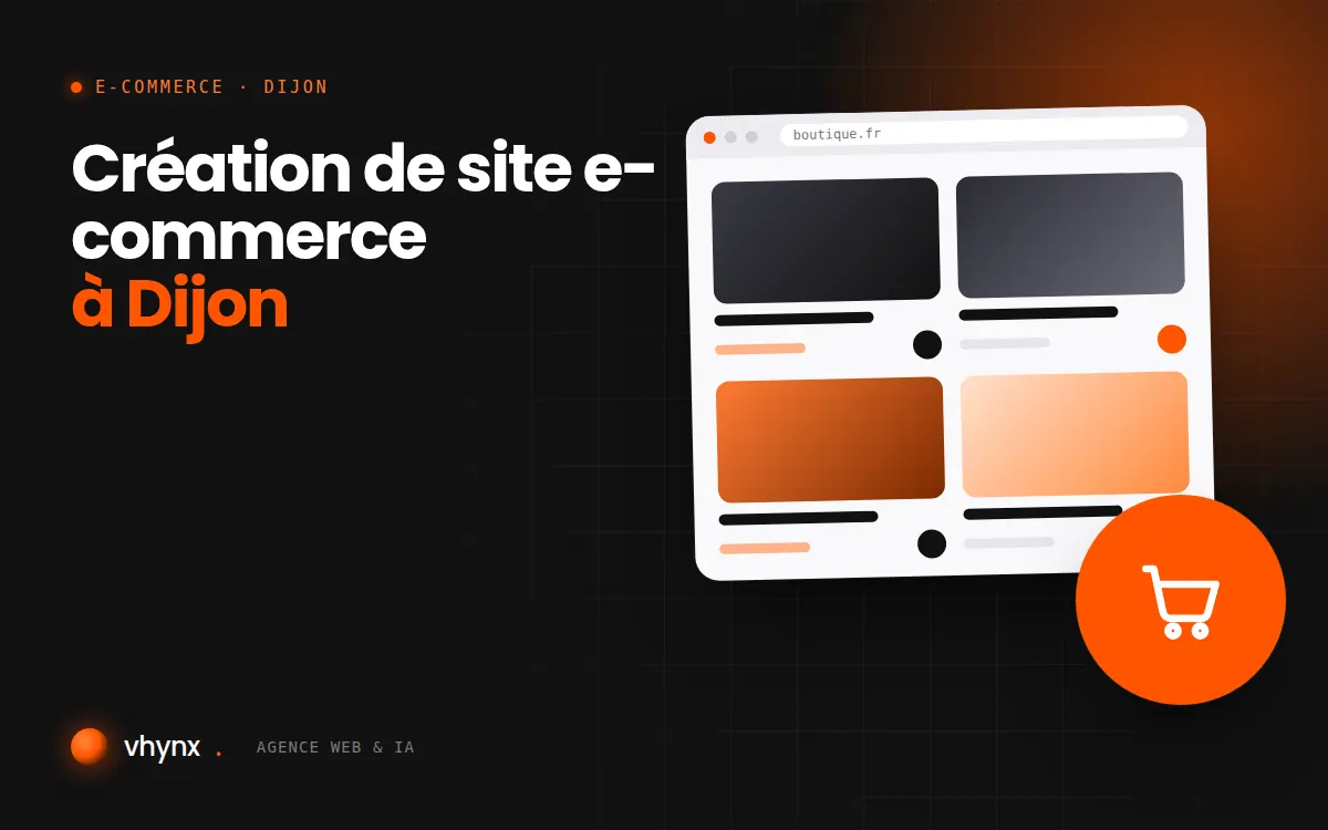 Création de site e-commerce à Dijon : illustration Vhynx d'une boutique en ligne avec fiches produits et panier