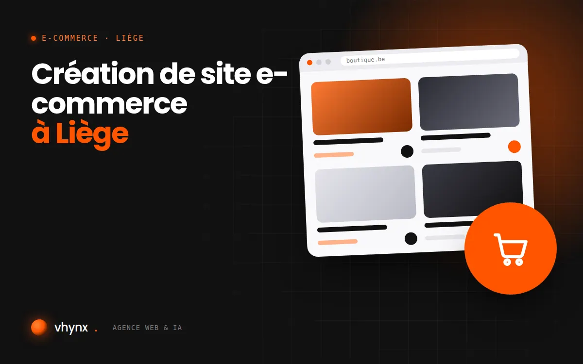 Création de site e-commerce à Liège : illustration Vhynx d'une boutique en ligne avec fiches produits et panier