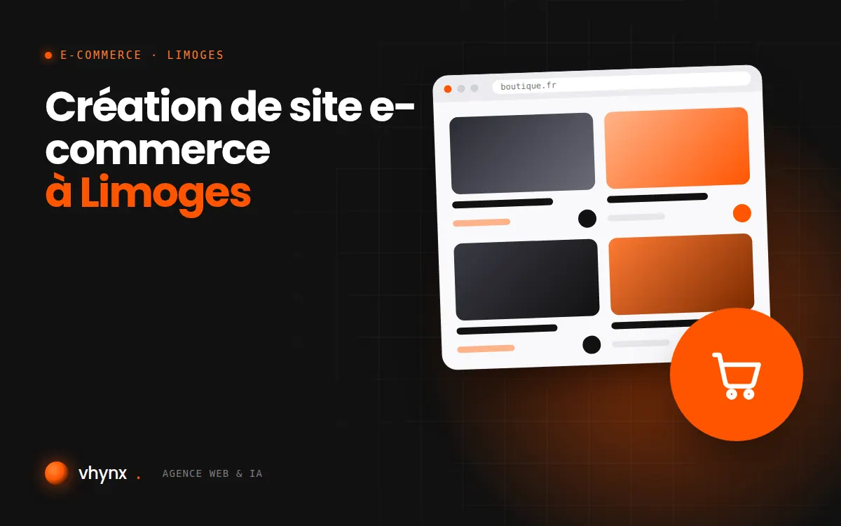 Création de site e-commerce à Limoges : illustration Vhynx d'une boutique en ligne avec fiches produits et panier