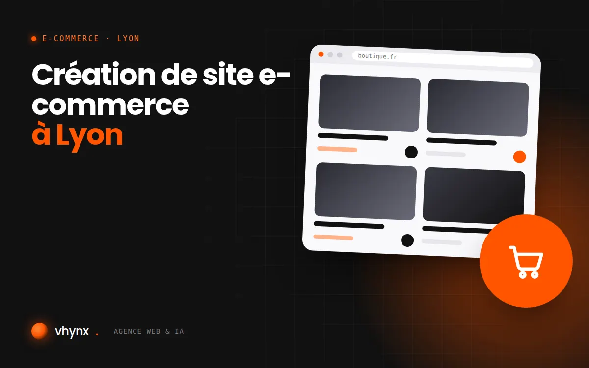 Création de site e-commerce à Lyon : illustration Vhynx d'une boutique en ligne avec fiches produits et panier