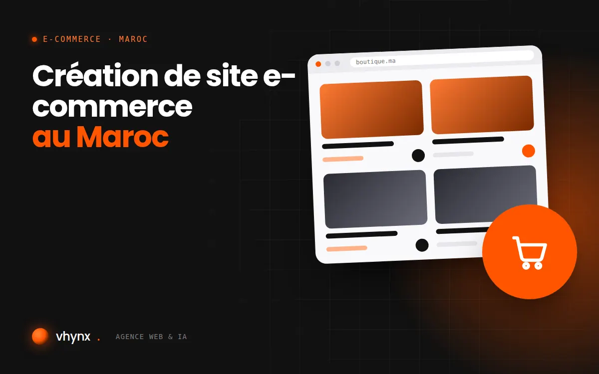 Création de site e-commerce au Maroc : illustration Vhynx d'une boutique en ligne avec fiches produits et panier