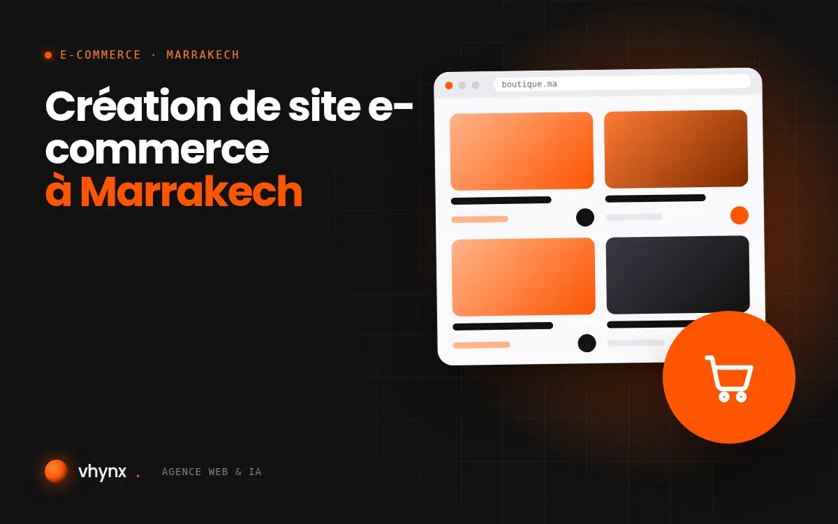 Création de site e-commerce à Marrakech : illustration Vhynx d'une boutique en ligne avec fiches produits et panier