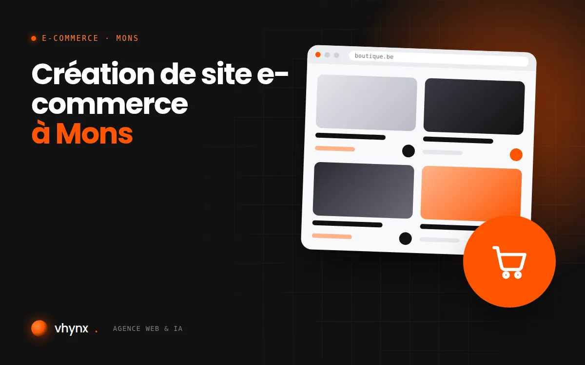Création de site e-commerce à Mons : illustration Vhynx d'une boutique en ligne avec fiches produits et panier