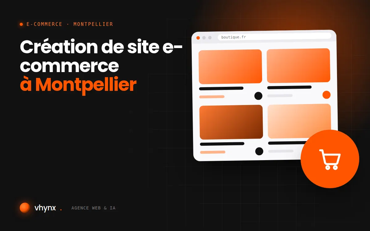 Création de site e-commerce à Montpellier : illustration Vhynx d'une boutique en ligne avec fiches produits et panier