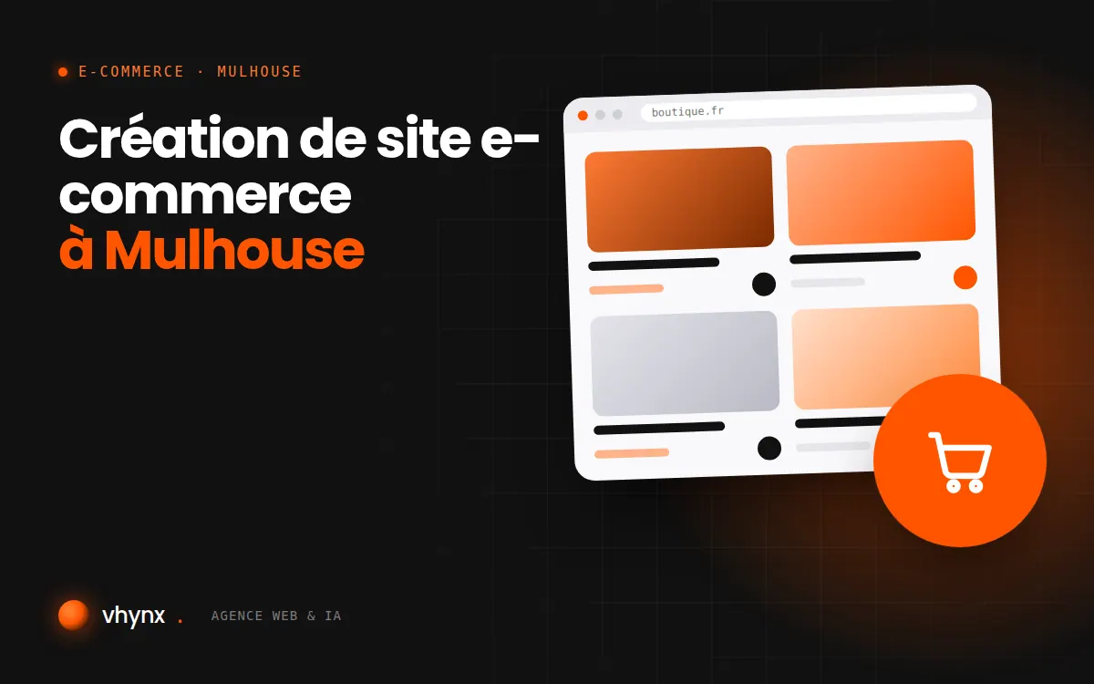 Création de site e-commerce à Mulhouse : illustration Vhynx d'une boutique en ligne avec fiches produits et panier