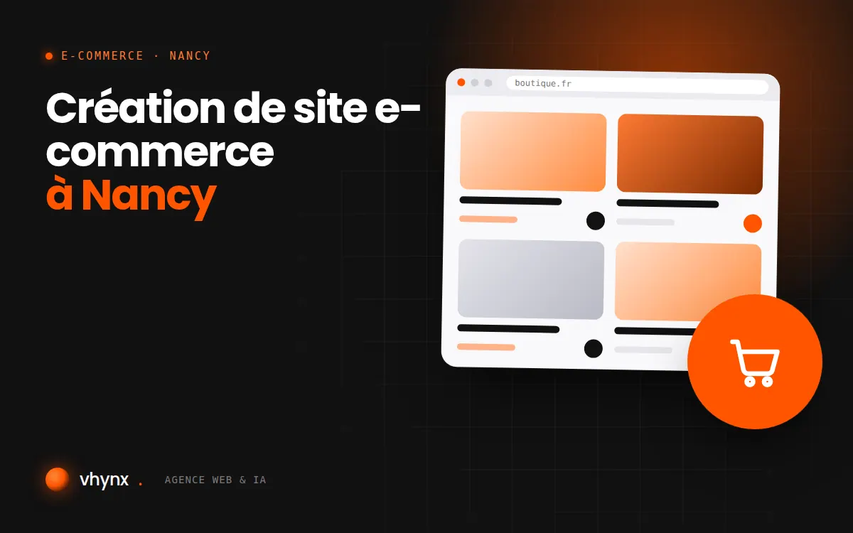 Création de site e-commerce à Nancy : illustration Vhynx d'une boutique en ligne avec fiches produits et panier