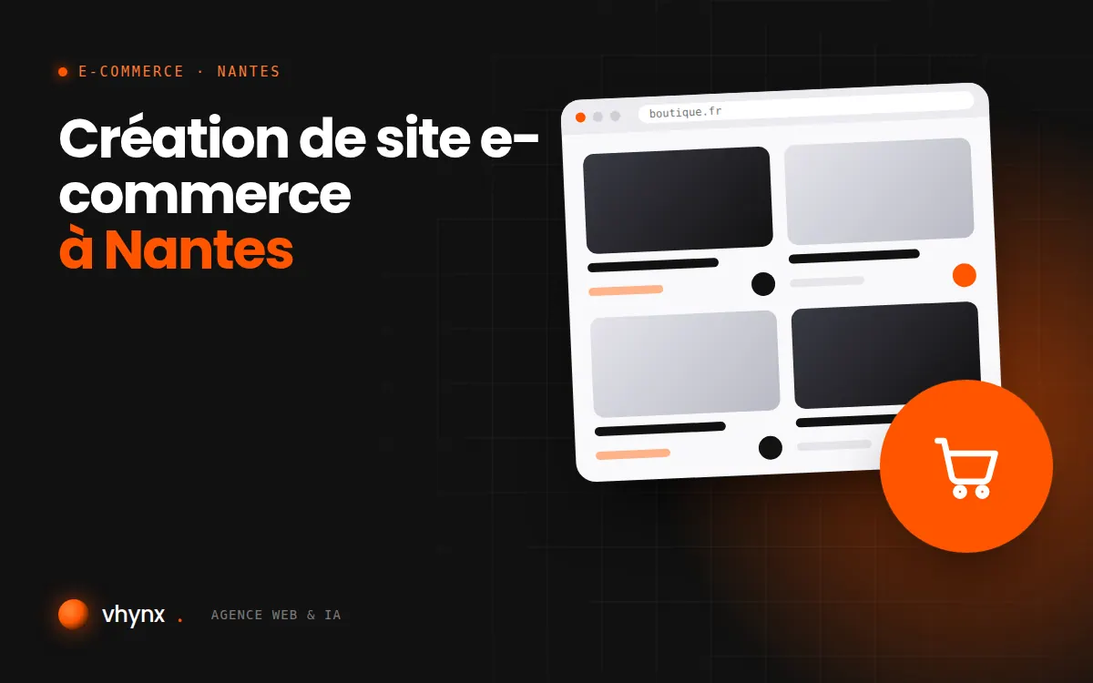 Création de site e-commerce à Nantes : illustration Vhynx d'une boutique en ligne avec fiches produits et panier