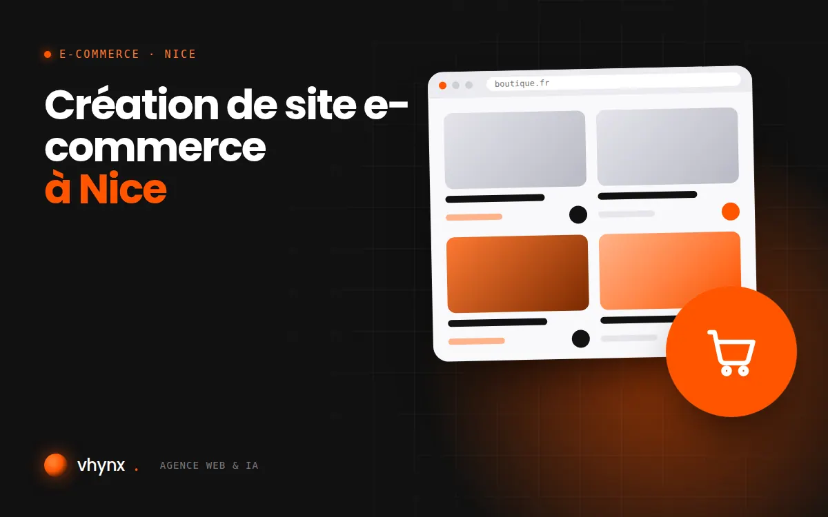 Création de site e-commerce à Nice : illustration Vhynx d'une boutique en ligne avec fiches produits et panier