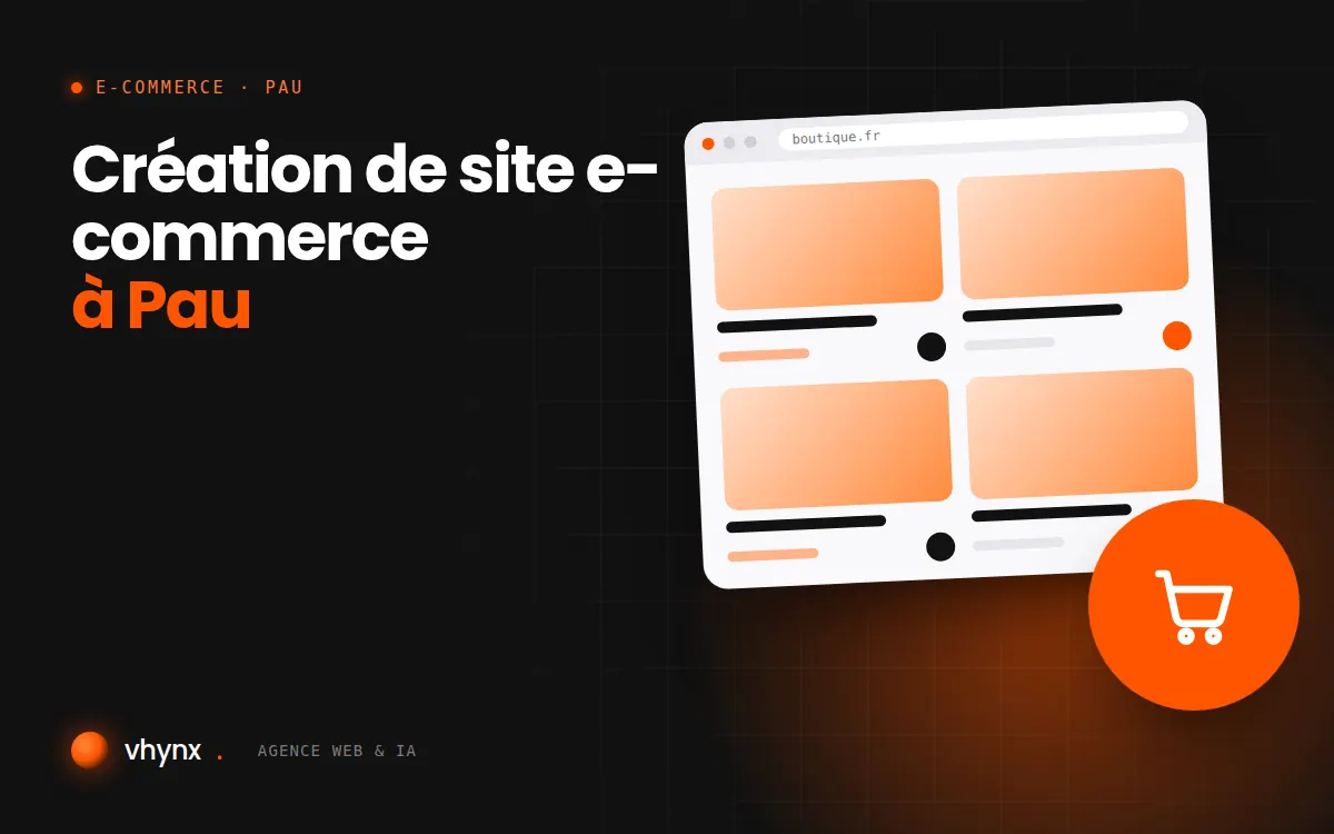 Création de site e-commerce à Pau : illustration Vhynx d'une boutique en ligne avec fiches produits et panier