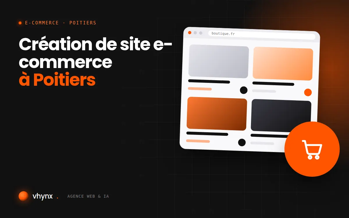 Création de site e-commerce à Poitiers : illustration Vhynx d'une boutique en ligne avec fiches produits et panier