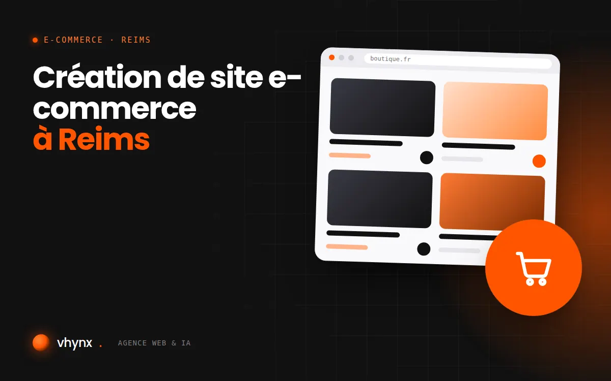 Création de site e-commerce à Reims : illustration Vhynx d'une boutique en ligne avec fiches produits et panier