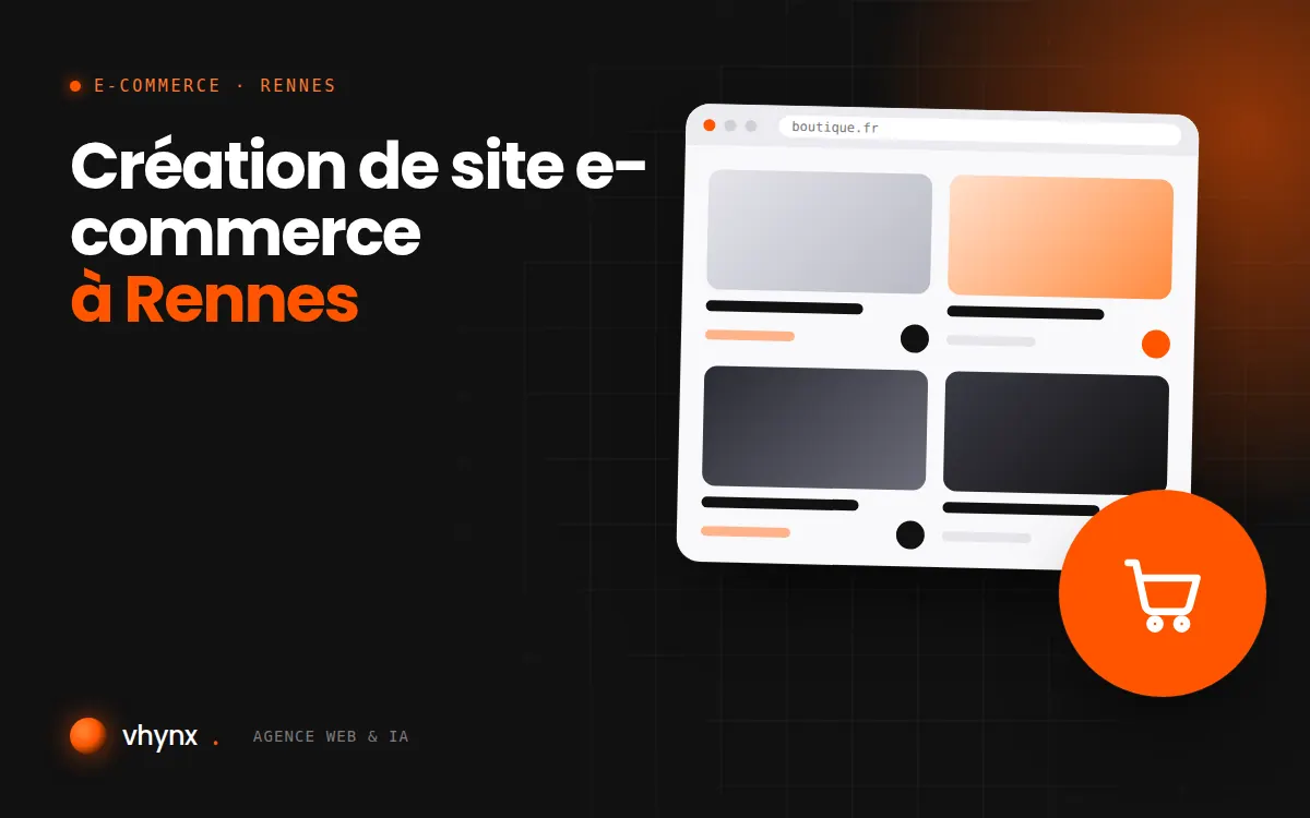 Création de site e-commerce à Rennes : illustration Vhynx d'une boutique en ligne avec fiches produits et panier