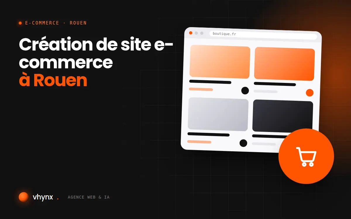 Création de site e-commerce à Rouen : illustration Vhynx d'une boutique en ligne avec fiches produits et panier