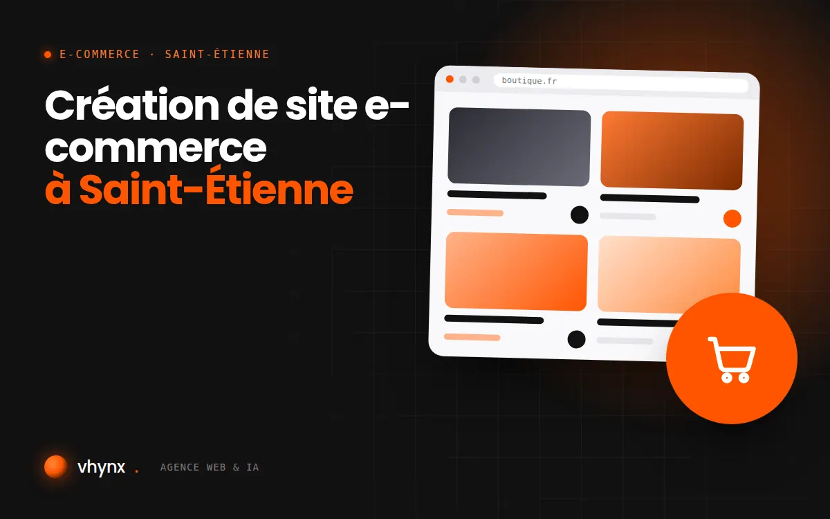 Création de site e-commerce à Saint-Étienne : illustration Vhynx d'une boutique en ligne avec fiches produits et panier