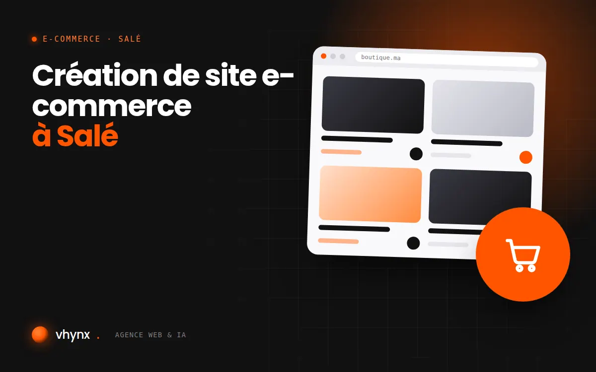 Création de site e-commerce à Salé : illustration Vhynx d'une boutique en ligne avec fiches produits et panier