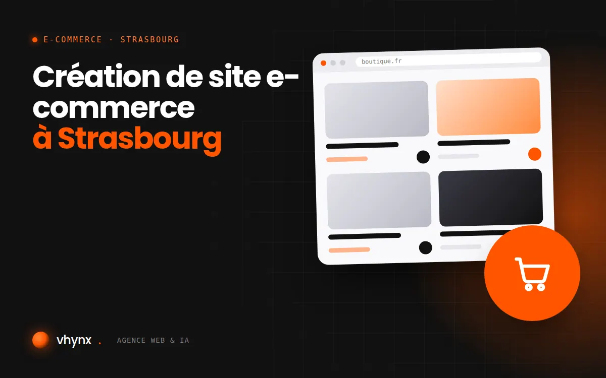 Création de site e-commerce à Strasbourg : illustration Vhynx d'une boutique en ligne avec fiches produits et panier
