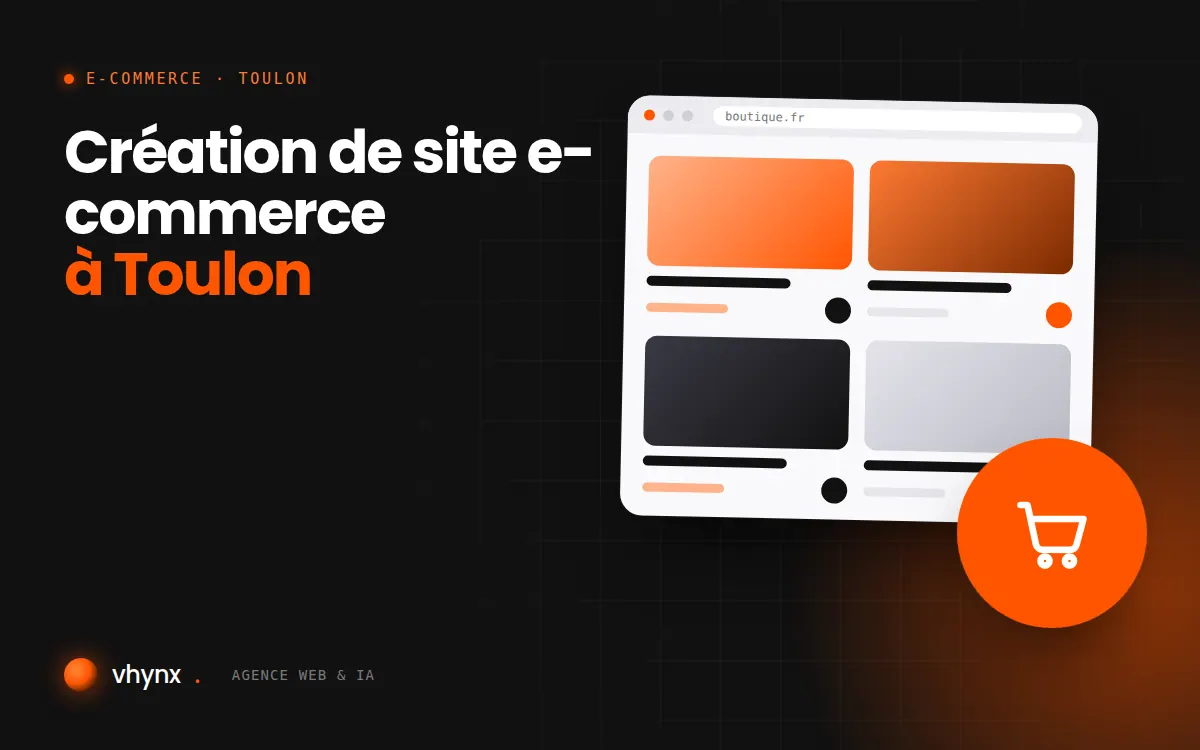 Création de site e-commerce à Toulon : illustration Vhynx d'une boutique en ligne avec fiches produits et panier