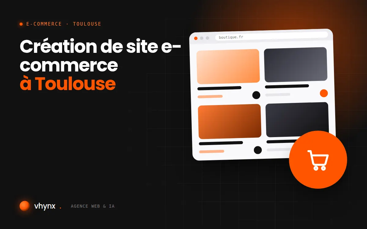 Création de site e-commerce à Toulouse : illustration Vhynx d'une boutique en ligne avec fiches produits et panier