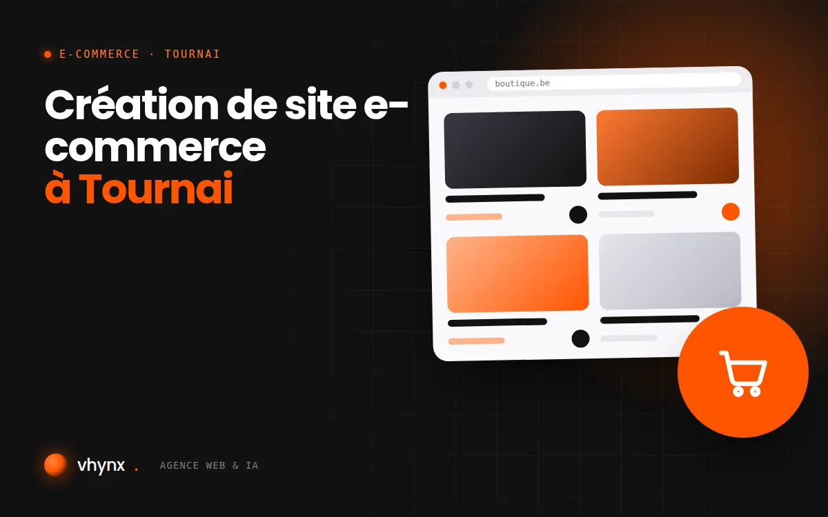 Création de site e-commerce à Tournai : illustration Vhynx d'une boutique en ligne avec fiches produits et panier