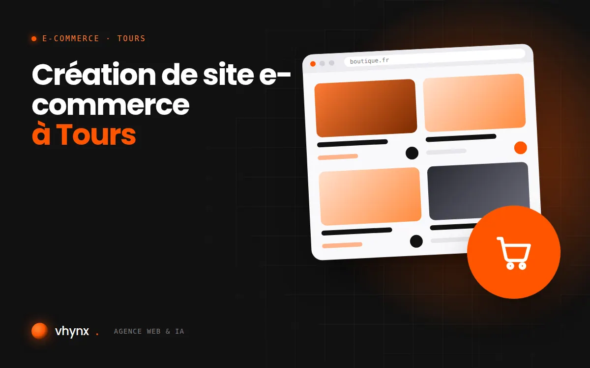 Création de site e-commerce à Tours : illustration Vhynx d'une boutique en ligne avec fiches produits et panier