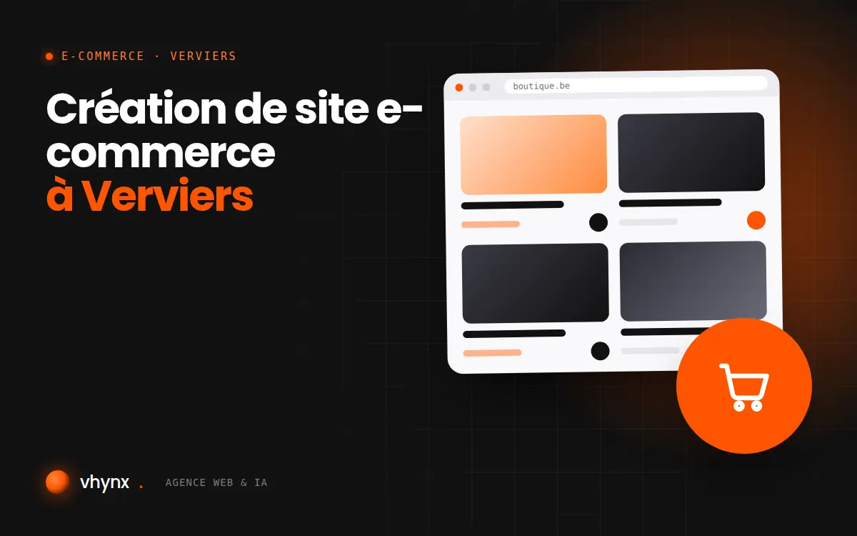 Création de site e-commerce à Verviers : illustration Vhynx d'une boutique en ligne avec fiches produits et panier