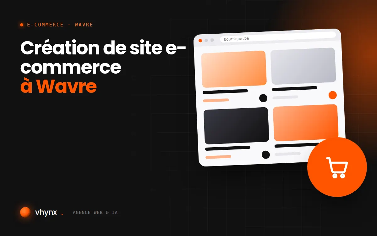 Création de site e-commerce à Wavre : illustration Vhynx d'une boutique en ligne avec fiches produits et panier