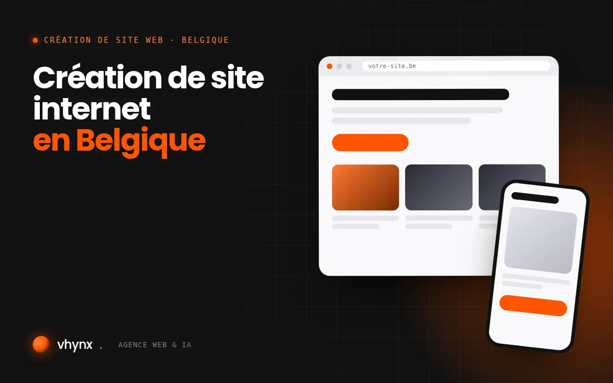 Création de site internet en Belgique : illustration Vhynx d'une maquette de site web sur ordinateur et sur mobile