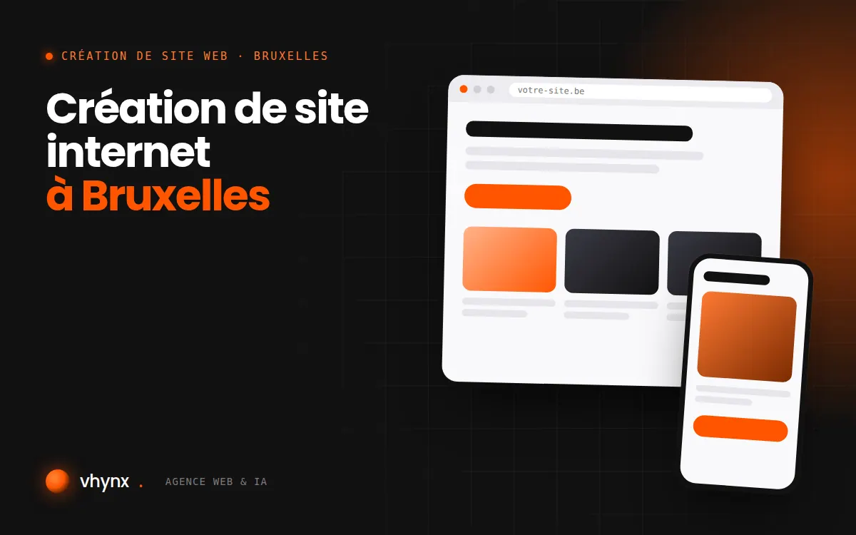 Création de site internet à Bruxelles : illustration Vhynx d'une maquette de site web sur ordinateur et sur mobile