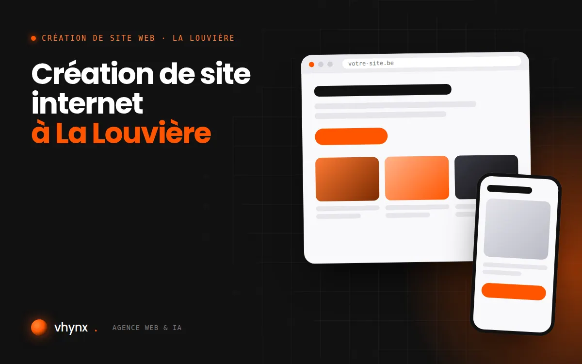 Création de site internet à La Louvière : illustration Vhynx d'une maquette de site web sur ordinateur et sur mobile