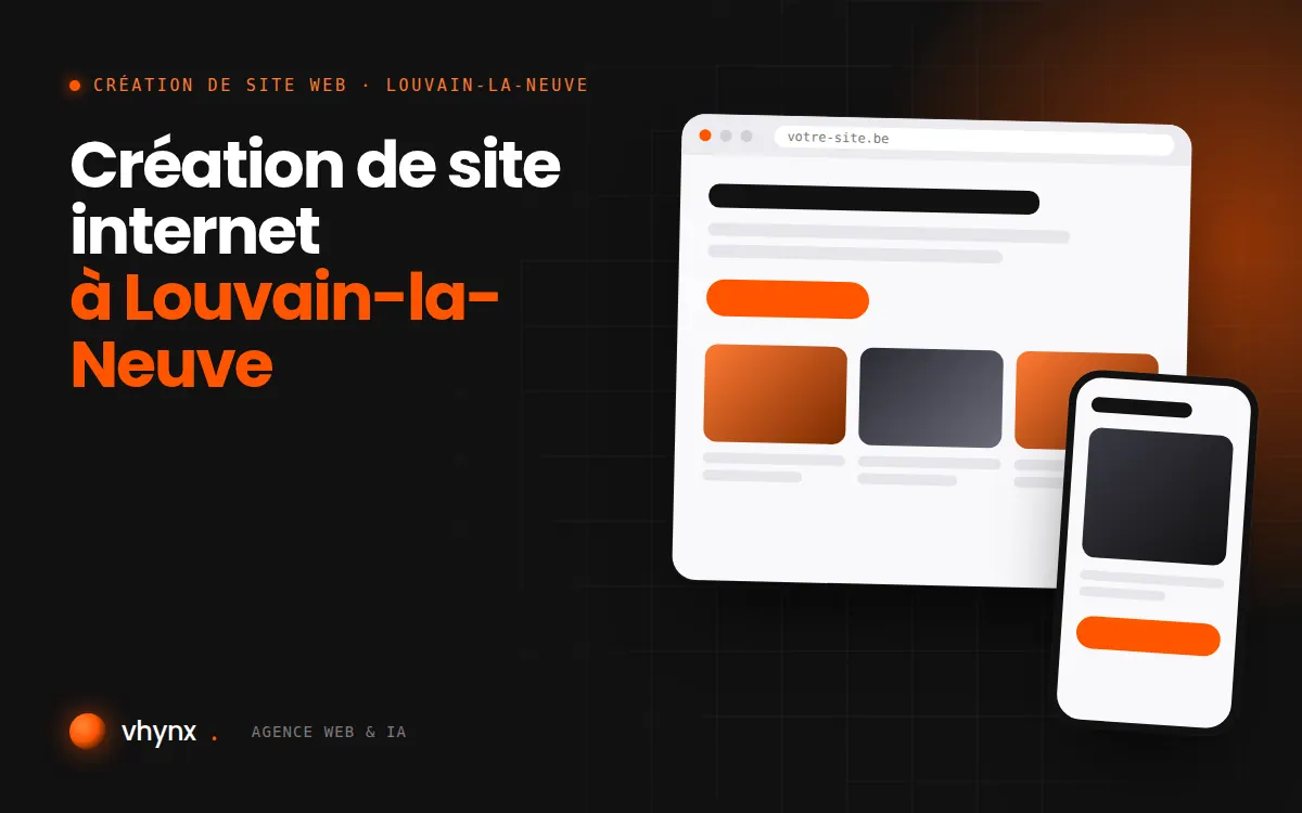 Création de site internet à Louvain-la-Neuve : illustration Vhynx d'une maquette de site web sur ordinateur et sur mobile