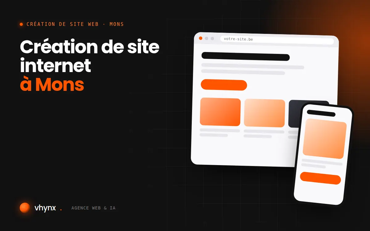 Création de site internet à Mons : illustration Vhynx d'une maquette de site web sur ordinateur et sur mobile