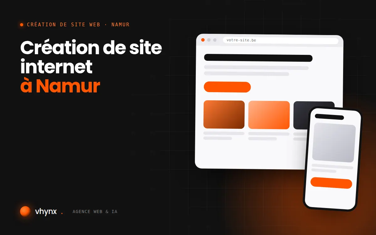Création de site internet à Namur : illustration Vhynx d'une maquette de site web sur ordinateur et sur mobile