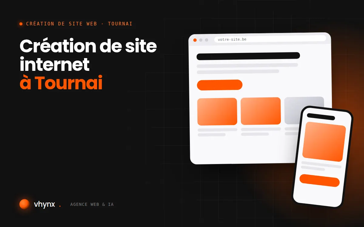 Création de site internet à Tournai : illustration Vhynx d'une maquette de site web sur ordinateur et sur mobile