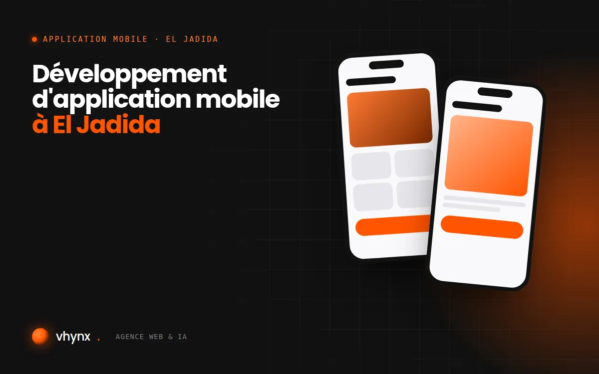 Développement d'application mobile à El Jadida : illustration Vhynx de deux écrans d'application mobile