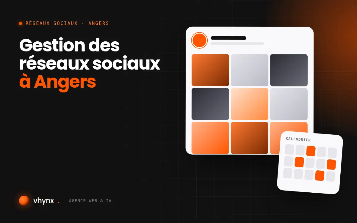 Gestion des réseaux sociaux à Angers : illustration Vhynx d'une grille de publications et d'un calendrier éditorial