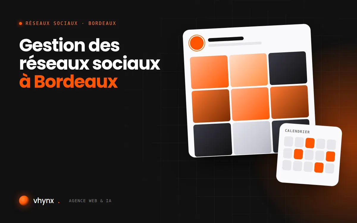 Gestion des réseaux sociaux à Bordeaux : illustration Vhynx d'une grille de publications et d'un calendrier éditorial